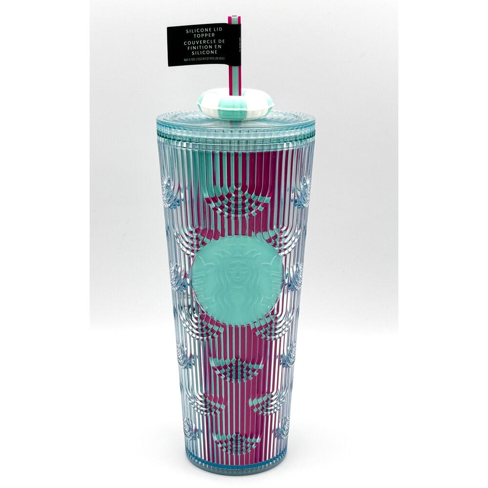 Starbucks Summer 2025 Beach Pool Floaty Straw Topper Pink Blue 24oz Cold Cup